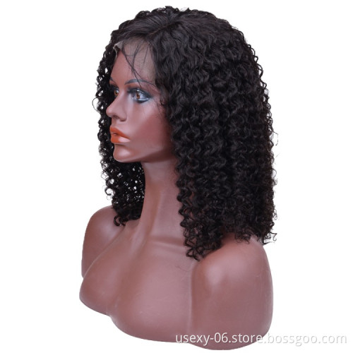 Wholesale Raw Indian Human Hair Virgin Deep Curly Wave Side Part Short Lace Front Closure Bob Wig For Black Women